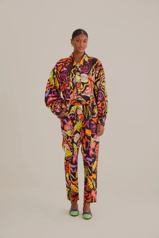 Black Psychedelic Garden Jumpsuit