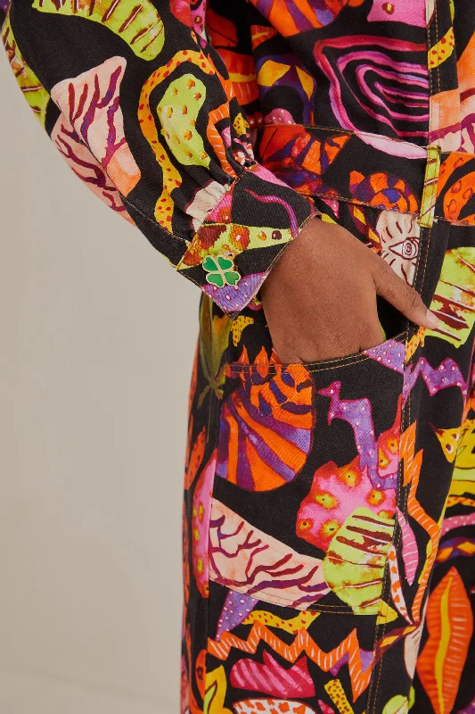 Black Psychedelic Garden Jumpsuit