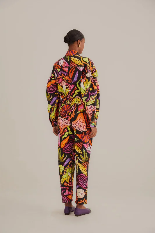 Black Psychedelic Garden Jumpsuit