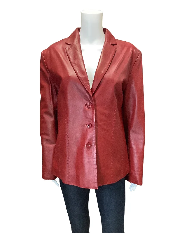 Serrano Women's Jacket Red Leather Notched Collar Size: M