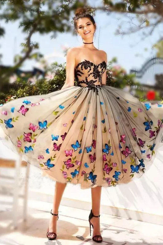 Sweetheart Butterfly Lace Tulle Knee length Ball Gowns Homecoming Dress,Graduation Dresses OKC9