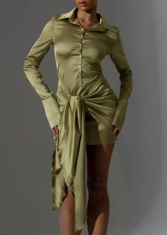 THE TIE SIDE SHIRT DRESS OLIVE GREEN