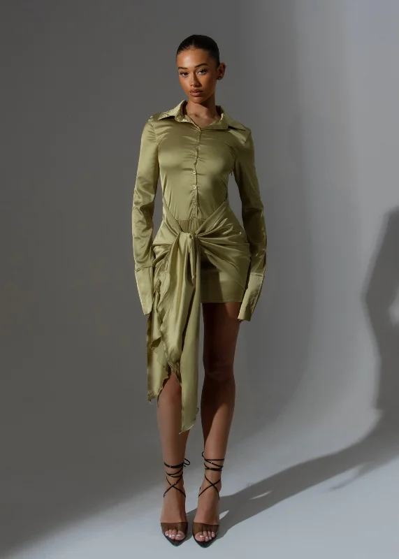 THE TIE SIDE SHIRT DRESS OLIVE GREEN