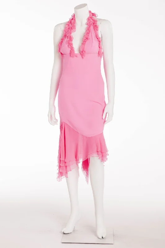 Versace -New  Hot Pink Halter Dress with Ruffles - IT 42