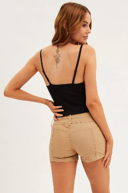 Beige Low Rise Skinny Shorts