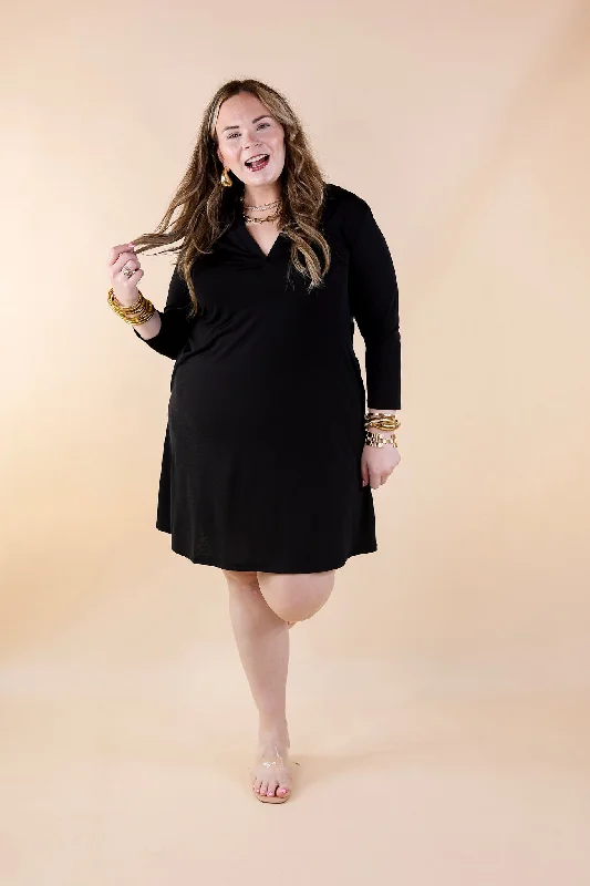 Best Discovery 3/4 Sleeve Mandarin Collar Dress in Black