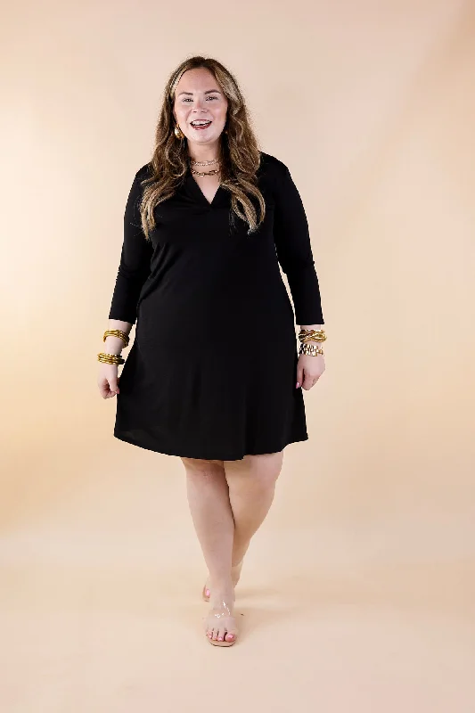 Best Discovery 3/4 Sleeve Mandarin Collar Dress in Black