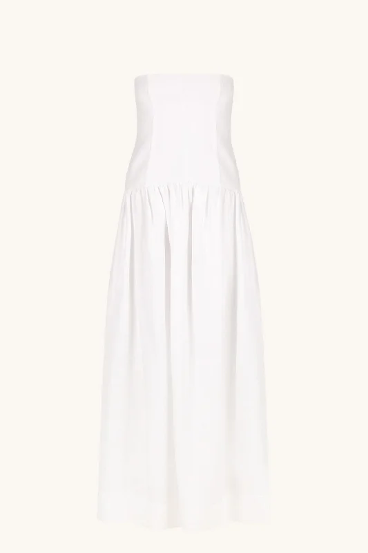 BLANC LINEN STRAPLESS PANELLED MAXI DRESS