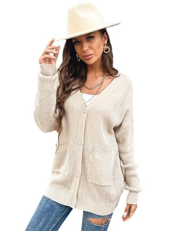 Button Pocket Women Cardigan Sweater