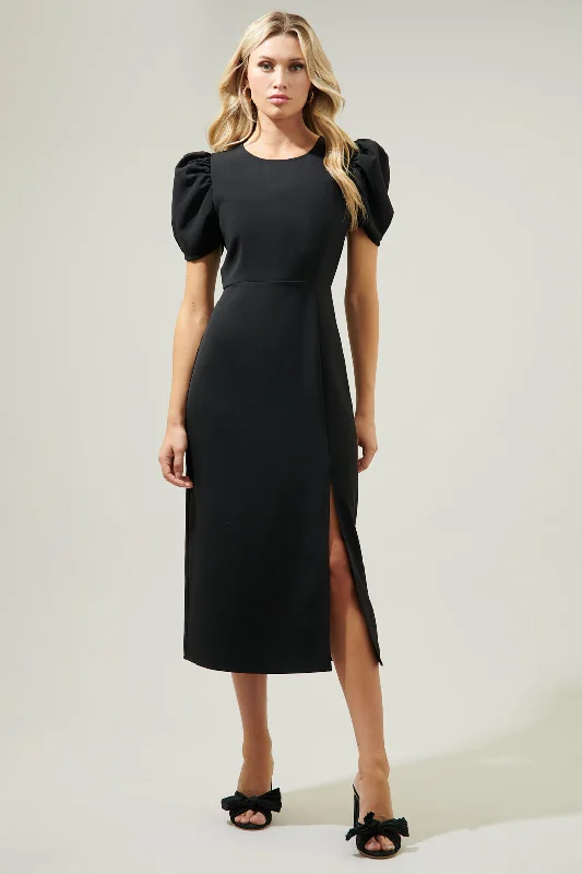 Chelsea Gathered Sleeve Midi Sheath Dress