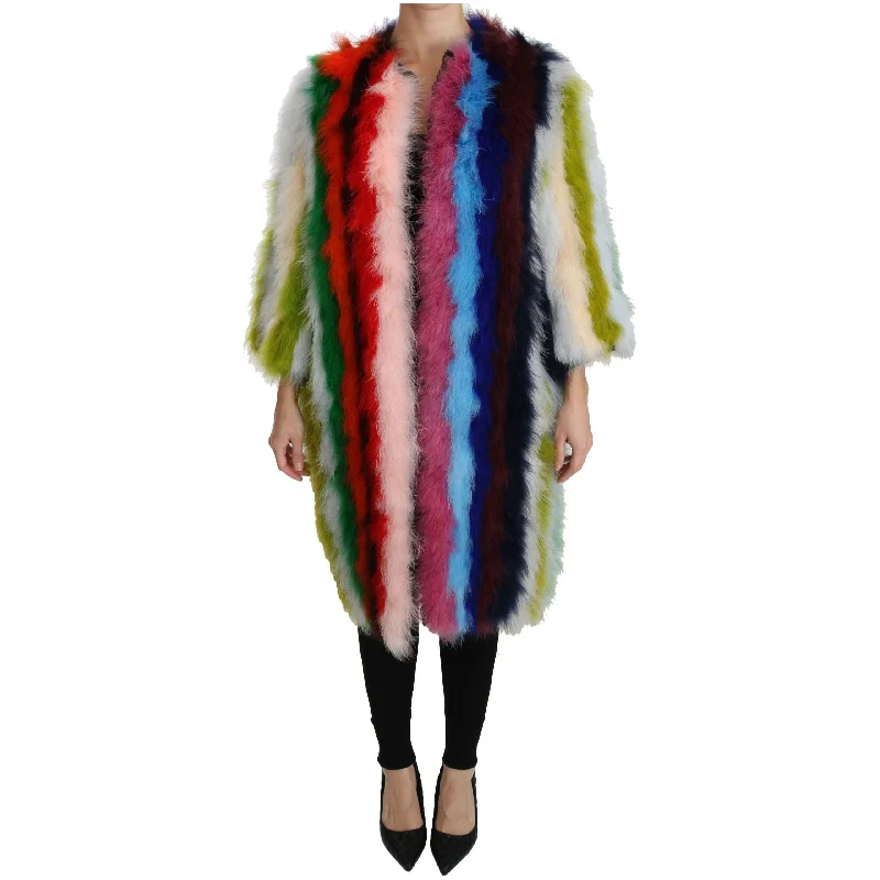 Dolce & Gabbana Elegant Multicolor Feather Long Coat Jacket