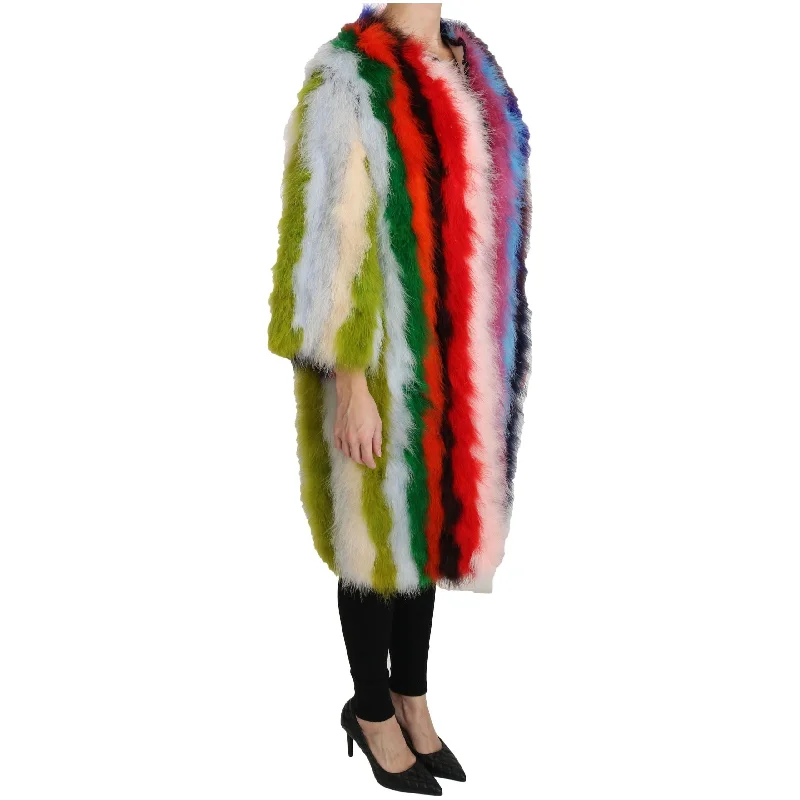 Dolce & Gabbana Elegant Multicolor Feather Long Coat Jacket