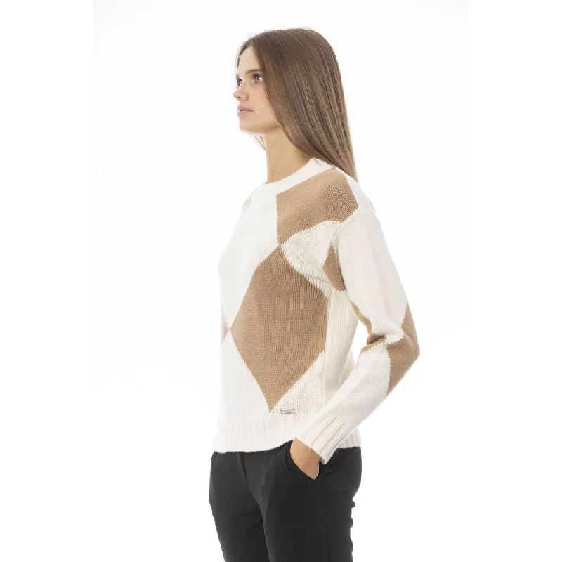 Elegant Beige Wool-Blend Boat Neck Sweater