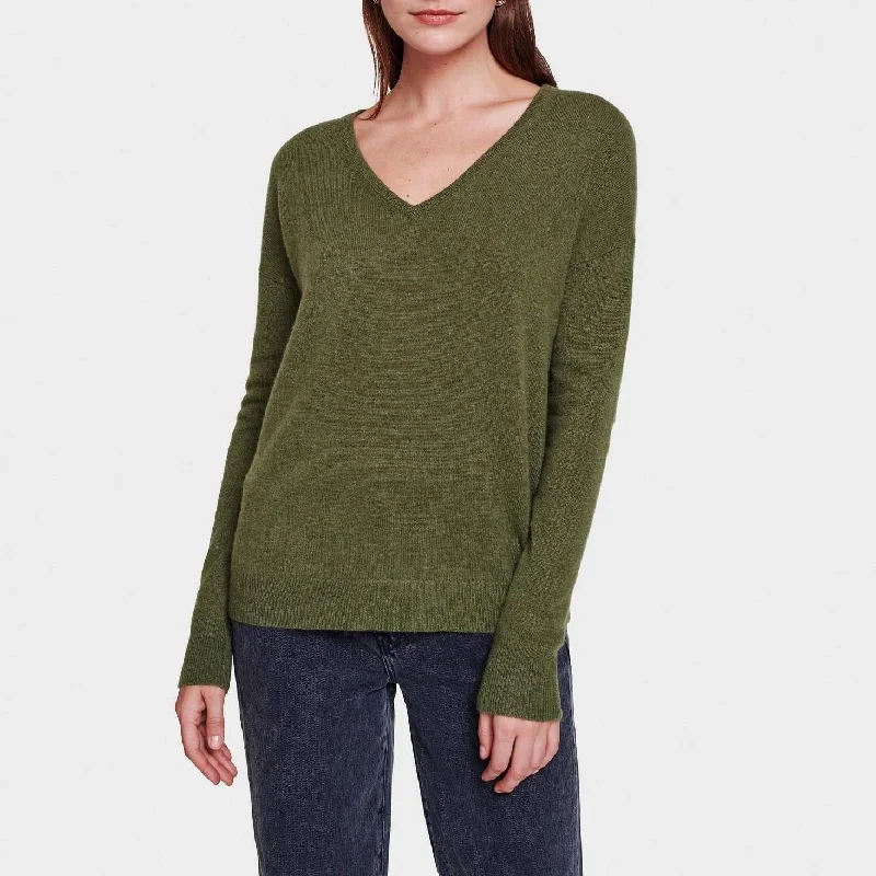 Essential Cashmere V-Neck (Olive Heather)