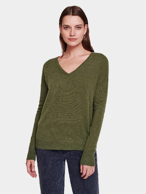 Essential Cashmere V-Neck (Olive Heather)