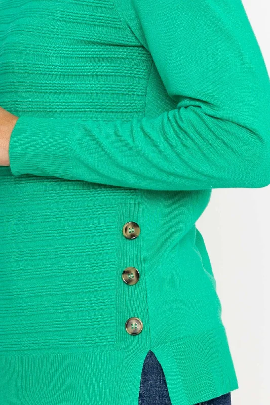 Green Ribbed Knit Sweater With Buttons