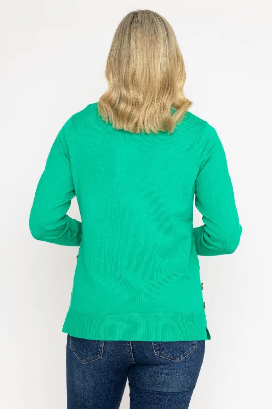 Green Ribbed Knit Sweater With Buttons