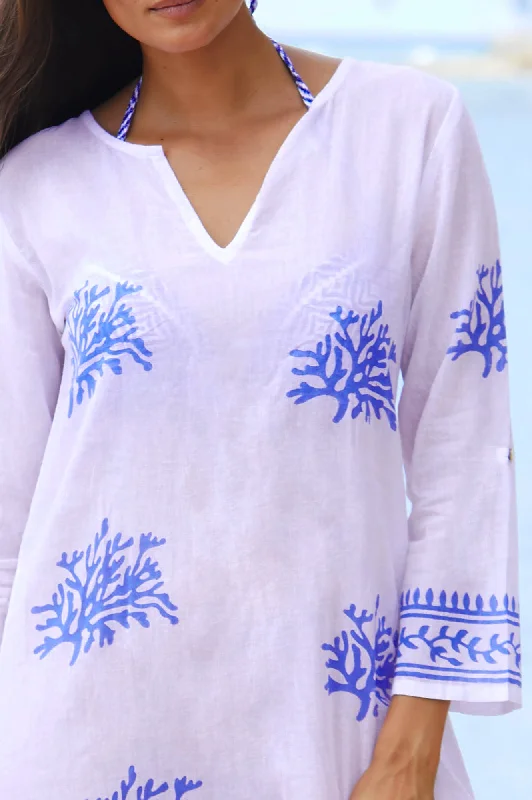 Guadalupe Short Tunic | White/Cobalt Blue