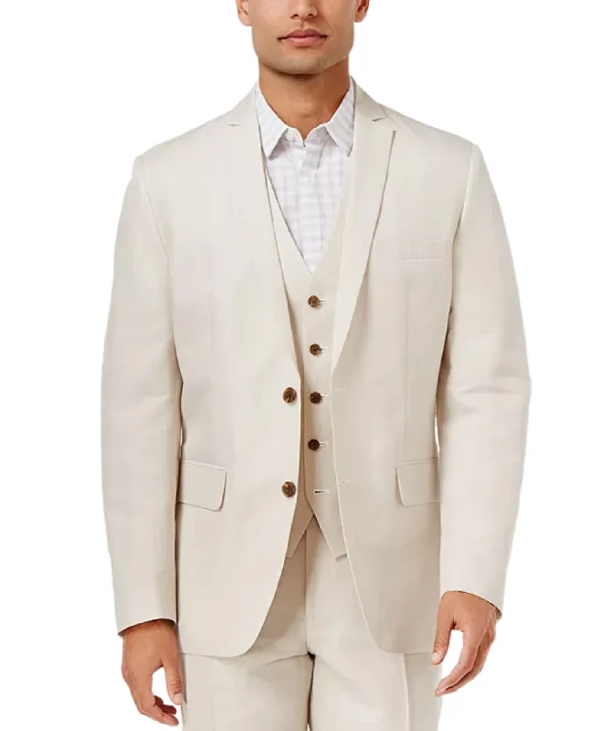 INC Men's Beige Fit Linen Blend Blazer, Stone Block, S