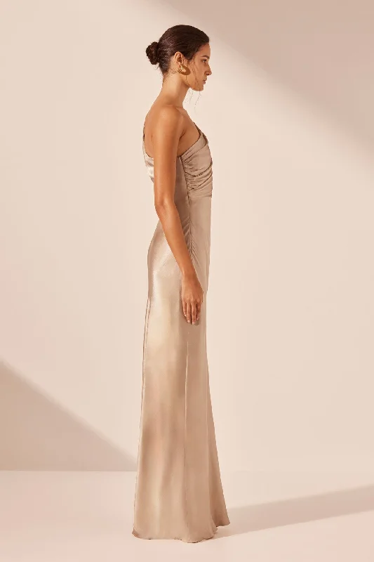 LA LUNE ASYMMETRICAL GATHERED MAXI DRESS - GOLD