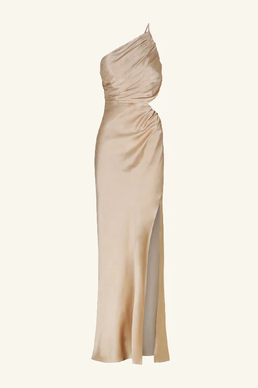 LA LUNE ASYMMETRICAL GATHERED MAXI DRESS - GOLD