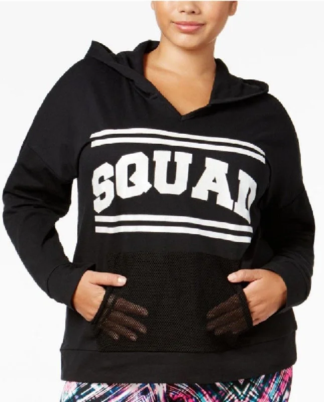 Material Girl Plus Women's Squad Graphic Athletic Hoodie, Black, 1X