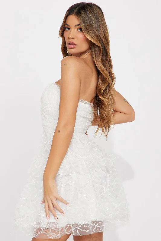 Maya Mesh Embroidery Mini Dress - White