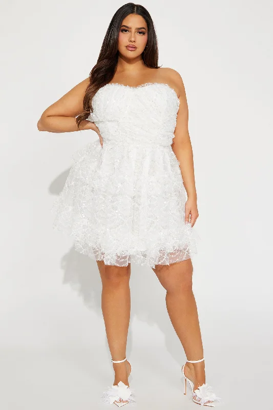 Maya Mesh Embroidery Mini Dress - White