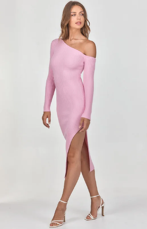 One Shoulder Knit Midi Dress with Side Split