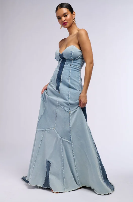 IT'S BRITNEY PATCHWORK DENIM MAXI DRESS