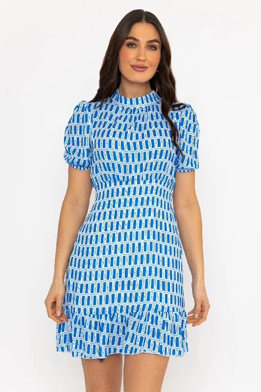 Short Sleeve Nadia Mini Dress in Blue