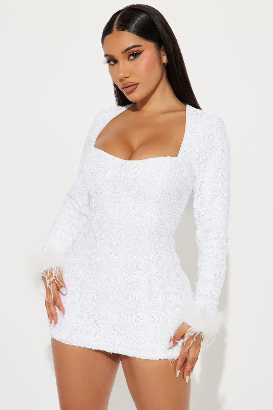 Snowflake Sequin Mini Dress - White