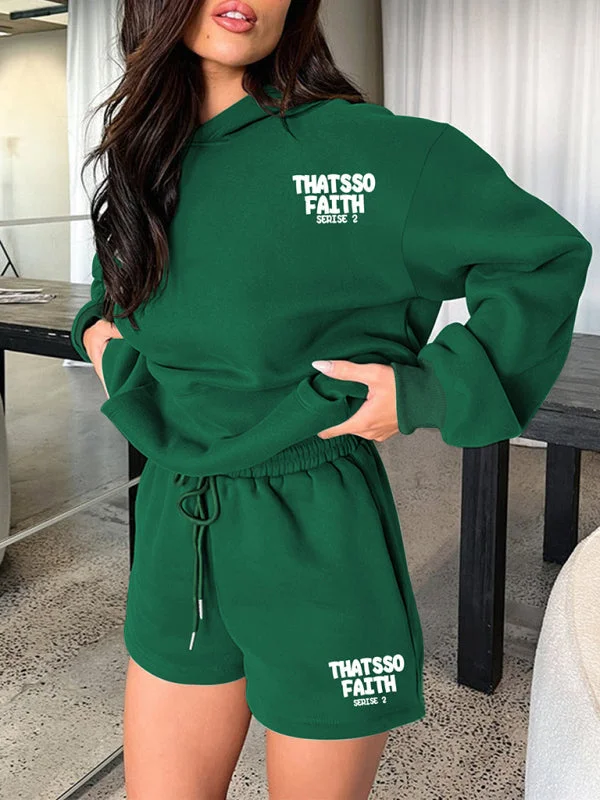 Women’s new fashion loose solid color letter print sweatshirt shorts set