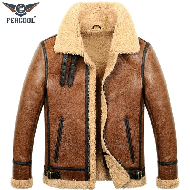 Tcyeek Real Fur Coat Winter Men Clothes 2019 100% Genuine Leather Jacket Sheep Shearling Bomber Jacket Sheepskin Coat Hiver M860