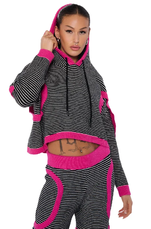 UNTOUCHABLE STRIPED KNIT HOODED SWEATSHIRT