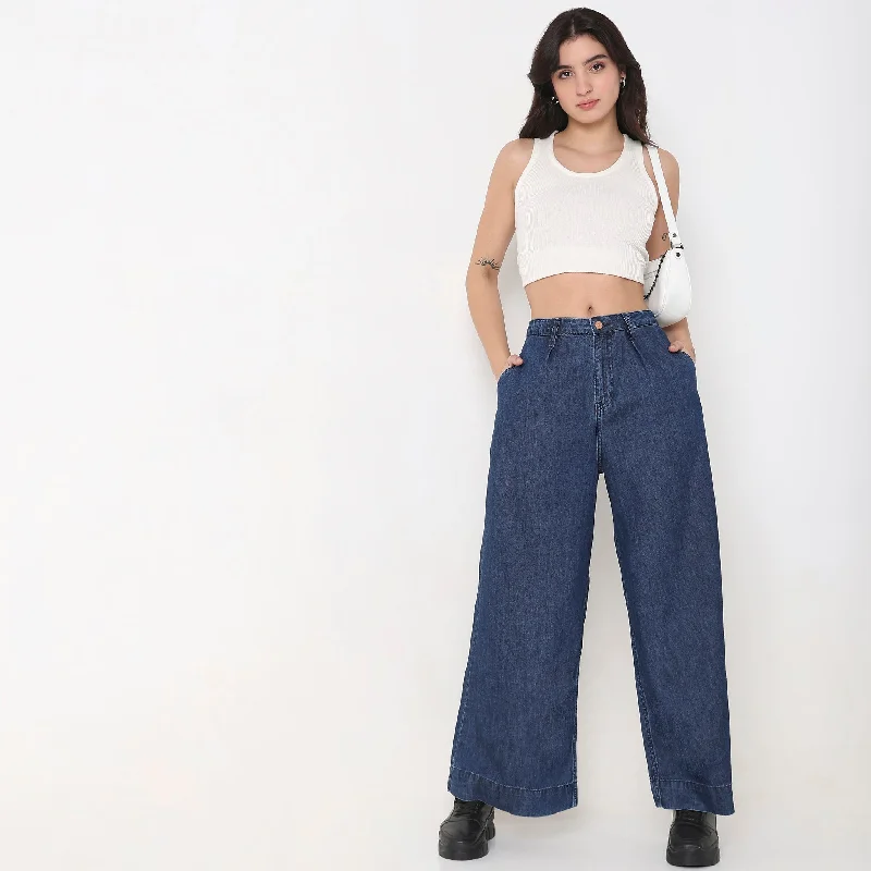 Wide Leg Solid High Rise Jeans