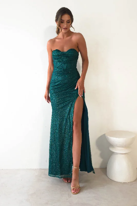 Wisteria Glitter Strapless Gown | Emerald Green