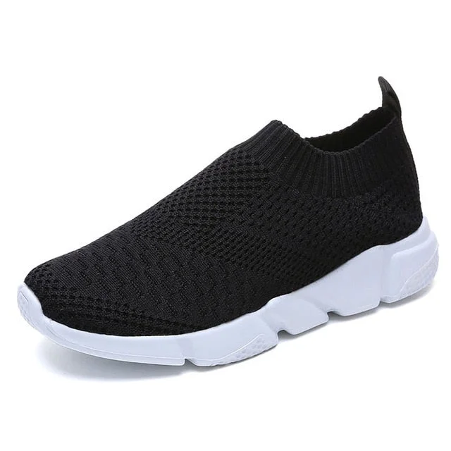 Women Shoes 2019 New Flyknit Sneakers Women Breathable Slip On Flat Shoes Soft Bottom White Sneakers Casual Women