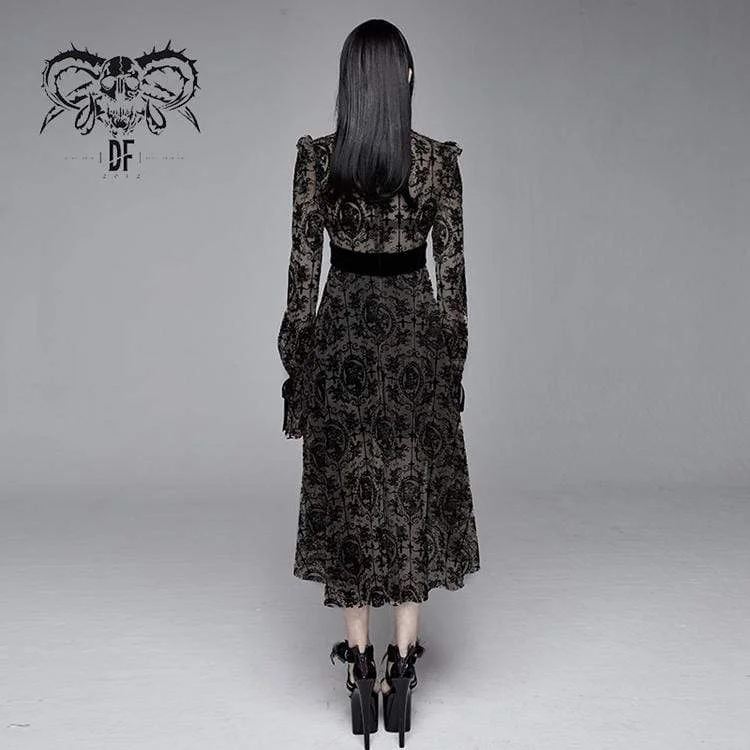 Women's Goth Floral Lace Long Sleeved Dresses