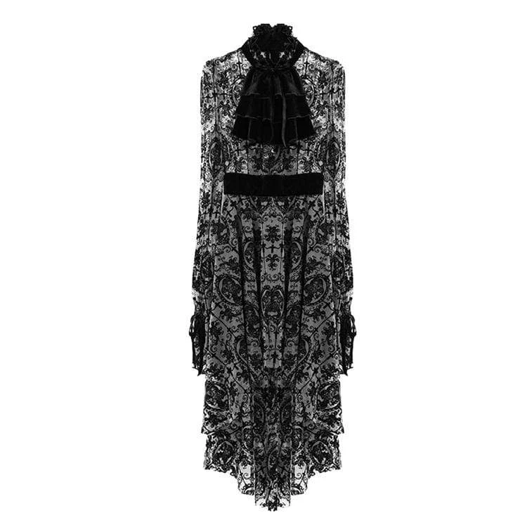 Women's Goth Floral Lace Long Sleeved Dresses