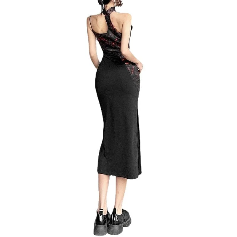 Women's Grunge Stand Collar Splice Cutout Dress