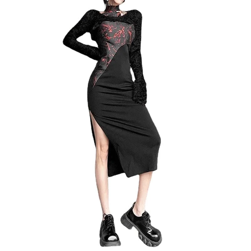 Women's Grunge Stand Collar Splice Cutout Dress