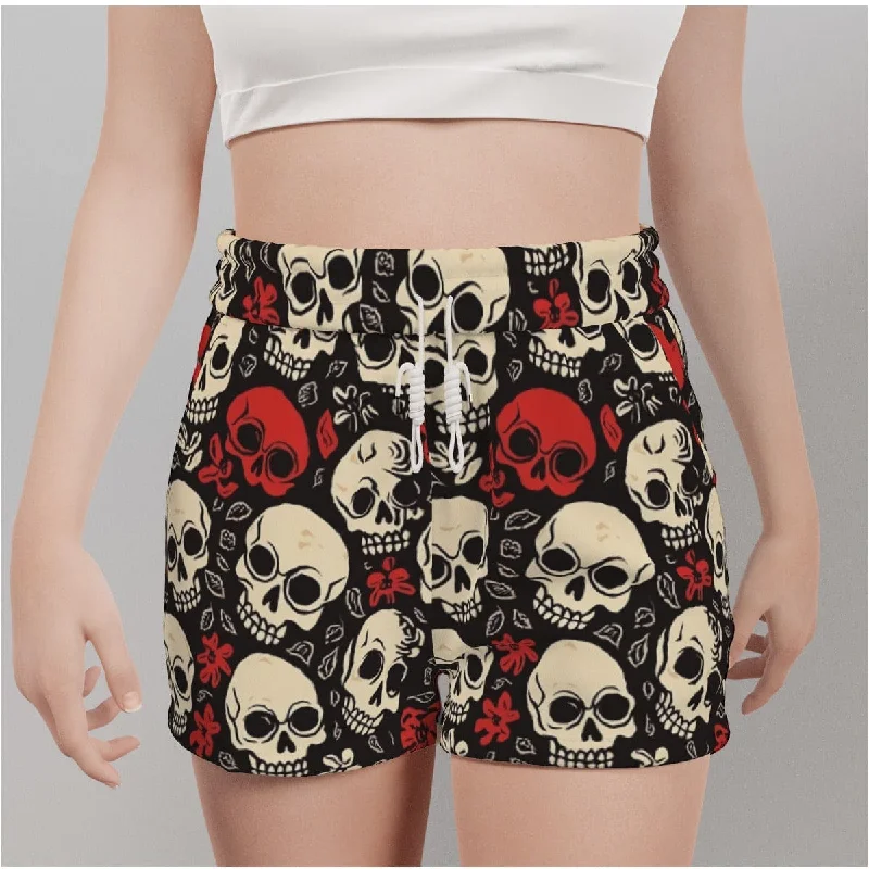 Women's Red And White Casual Shorts