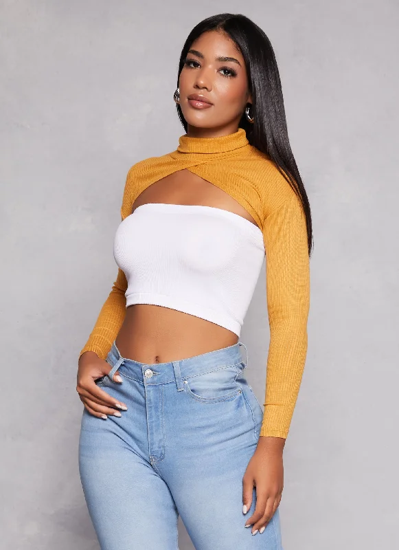 Criss Cross Front Shrug Turtleneck Top