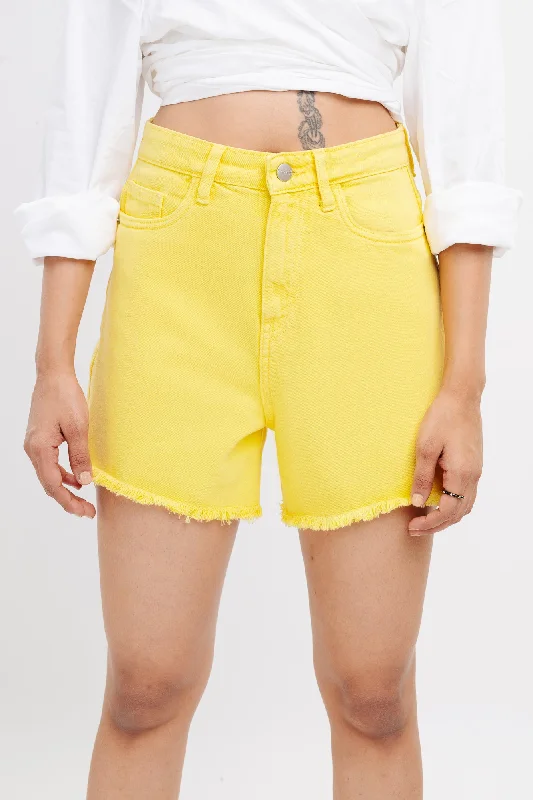 Yellow Frayed Hem Shorts