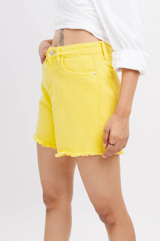 Yellow Frayed Hem Shorts