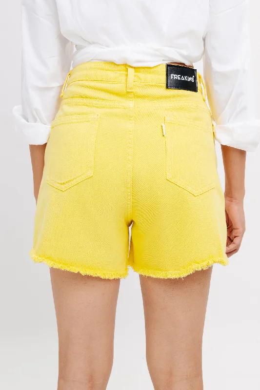 Yellow Frayed Hem Shorts