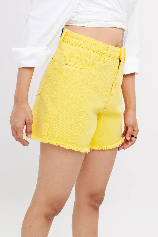 Yellow Frayed Hem Shorts