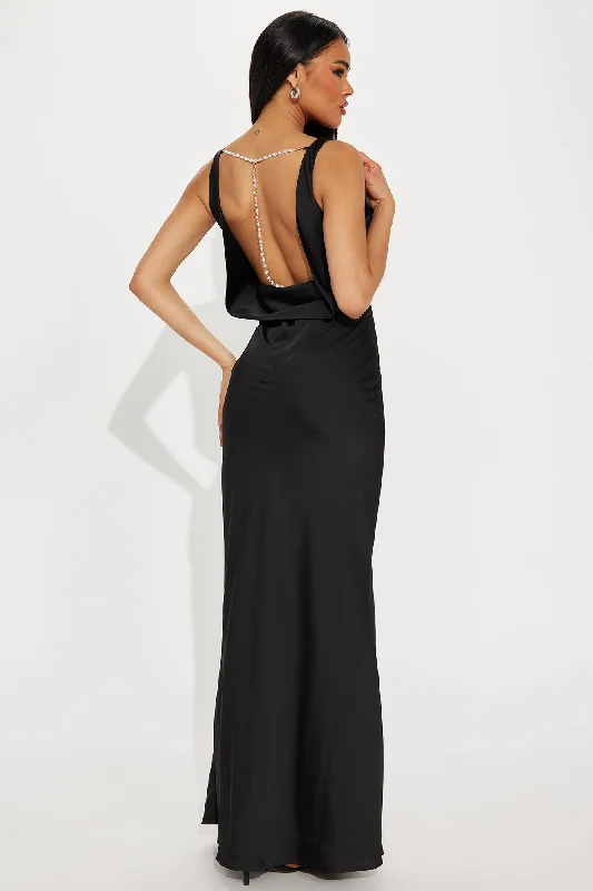 Ariel Backless Satin Gown - Black