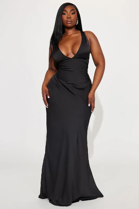 Ariel Backless Satin Gown - Black